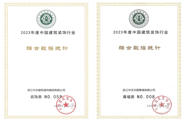 人生就是博装饰集团位列2023年度中国建筑装饰企业百强59位、幕墙百强第8位